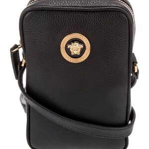 AUTHENTIC VERSACE unisex Leather Crossbody Bag GOLD MEDUSA GRECA